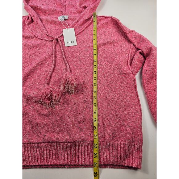 NWT Fate Pink Oversized Hooded Speckled Pull Over Pom Pom knit sweater M winter - Picture 8 of 8